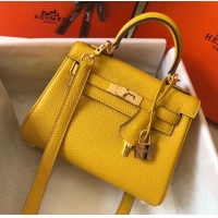 Unique Style Hermes mini kelly 20 bag Yellow in clemence leather with golden hardware H422021