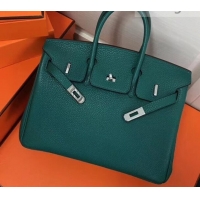 New Style Hermes Birkin 25cm Bag Peacock Green in Togo Leather With Silver Hardware 423012