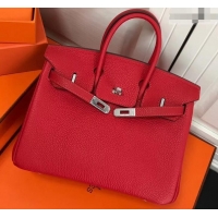 Perfect Hermes Birkin 25cm Bag Red in Togo Leather With Silver Hardware 423012