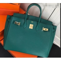 Shop Duplicate Hermes Birkin 25cm Bag Peacock Green in Togo Leather With Gold Hardware 423012