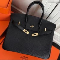 Classic Hot Hermes Birkin 25cm Bag Black in Togo Leather With Gold Hardware 423012