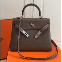 Unique Imitation Hermes Kelly 28CM Bag In Togo Leather etoupe grey with silver Hardware 423015