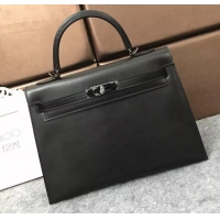  New Style hermes so black kelly 28cm bag in box leather 425012