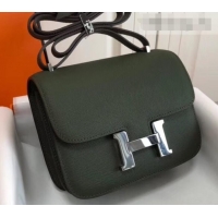 Imitation Hermes Constance MM Bag in Epsom Leather Dark Green with Silver Hardware H42611
