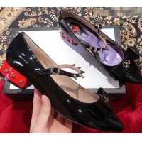 Chic Gucci Heel 2cm Patent Leather Silver-toned Spikes Ballet Pumps with Bow 558097 Black 2019