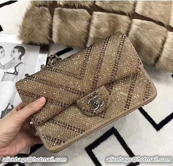 Low Cost Chanel Chevron Sequins Embellishment Classic Flap Bag 50302 Gold