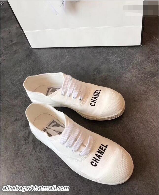 Duplicate Chanel Front Logo Canvas Sneakers G94301 White ​2019