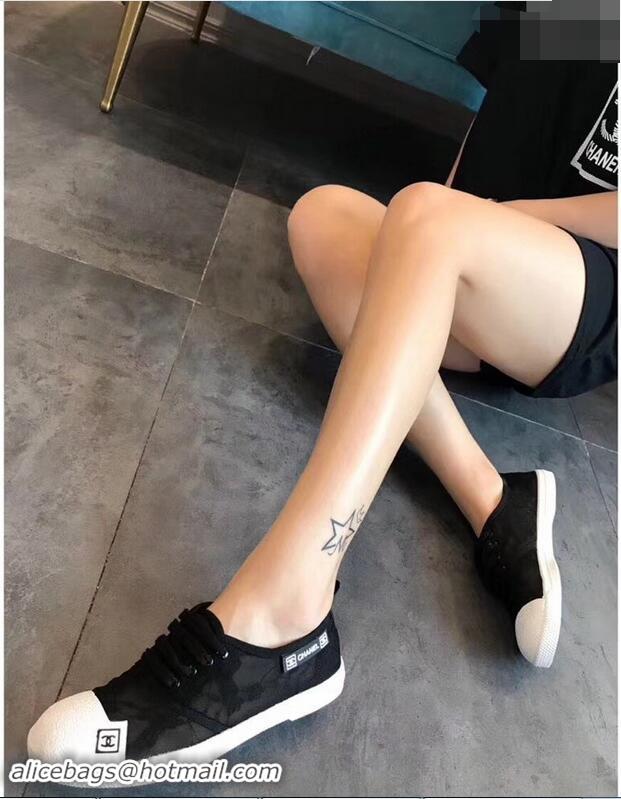 Modern Chanel Vintage Logo Lace Canvas Sneakers 904305 Black 2019