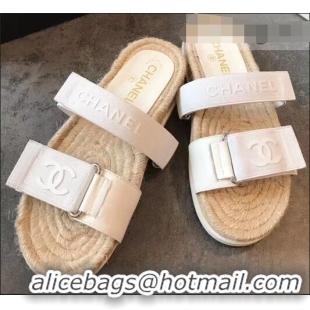 Reasonable Price Chanel Logo Magic Loop Mules Slipper Sandals Espadrilles G95301 White 2019