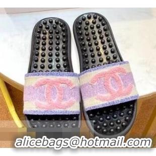 Top Design Chanel CC Logo Sole Massage Mules Slipper Sandals 951501 Lilac 2019