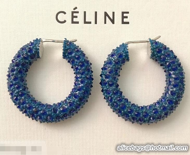 Fashion Low Price Celine Crystal Ring Earrings C93001 Blue