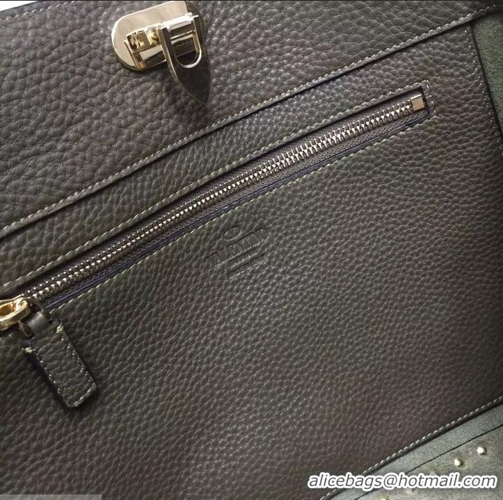 Good Quality Valentino Grained Leather Rockstud Medium Tote Bag 0973 Olive Green
