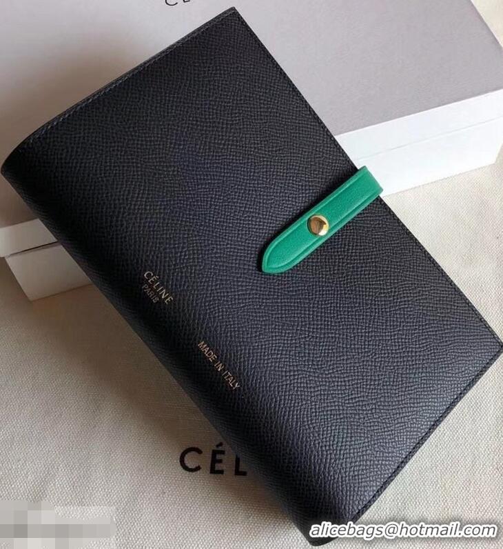 Top Grade Celine Bicolour Large Strap Multifunction Wallet 952101 Black/Green