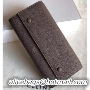 Most Popular Celine Grained Leather Large Flap Multifunction Wallet 952145 Etoupe