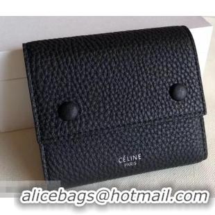 Crafted Celine Grained Leather Small Flap Folded Multifunction Wallet 952157 Black/Yellow