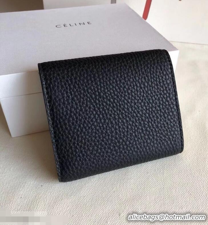 Crafted Celine Grained Leather Small Flap Folded Multifunction Wallet 952157 Black/Yellow