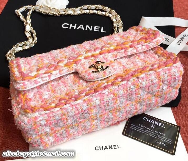 Luxury Chanel Tweed Braided Classic Flap Medium Bag AS0668 Pink 2019