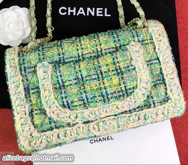 Good Quality Chanel Tweed Braided Classic Flap Medium Bag AS0668 Light Green 2019