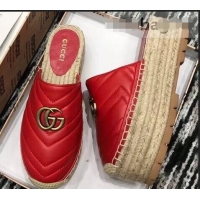 New Fashion Gucci Leather Platform Espadrilles Slippers With Double G 940801 Red 2019