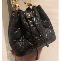 Luxury Miss Dior Quilted Cannage Lambskin Drawstring Bucket Mini Bag 500816 Black 2019