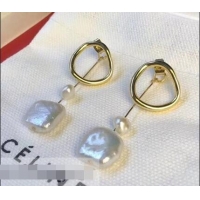 Hot Sell Celine Preclous Hoop and Pearl Earrings C11956 White/Gold