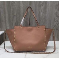 Trendy Design Valentino Grained Leather Rockstud Medium Tote Bag 0973 Apricot