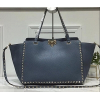 Good Taste Valentino Grained Leather Rockstud Medium Tote Bag 0973 Baby Blue