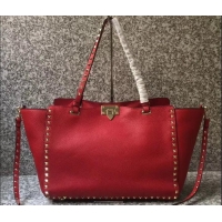 Top Sale Valentino Grained Leather Rockstud Medium Tote Bag 0973 Red