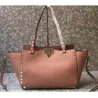 Top Grade Valentino Grained Leather Rockstud Small Tote Bag 0972 Apricot