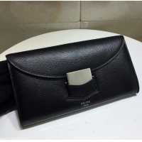 Imitation Celine Trotteur Large Flap Multifunction Wallet in Grained Calfskin 107853 Black