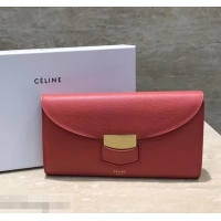 Discount Celine Trotteur Large Flap Multifunction Wallet in Grained Calfskin 107853 Red