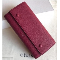 Super Celine Grained Leather Large Flap Multifunction Wallet 952145 Burgundy