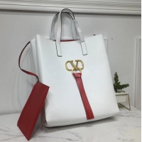 Top Design Valentino N/S Long VRing Shopping Tote Bag 720050 White
