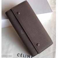 Most Popular Celine Grained Leather Large Flap Multifunction Wallet 952145 Etoupe