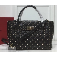 Top Design Valentino Rockstud Spike Flap Shopping Tote Bag 523012 Black 2019 