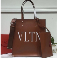 Affordable Price Valentino Calfskin VLTN Shopping Tote Bag 952314 Brown