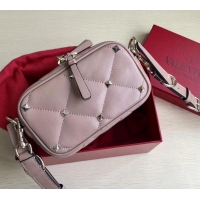 Good Quality Valentino Small Boomstud Crossbody Camera Case Bag 0103 Nude Pink 2019 