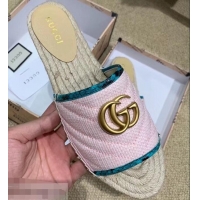 Cheapest Gucci Chevron Raffia Espadrilles Slides Sandals With Double G 578554 Pink 2019