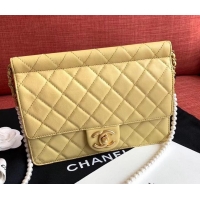 Best Price Chanel Lambskin with Imitation Pearls Small Flap Bag AS0582 Yellow 2019