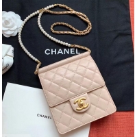 Grade Quality Chanel Lambskin with Imitation Pearls Mini Flap Bag AS0580 Apricot