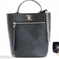 Most Popular Chanel Calfskin Front Zip Large Bucket Bag AS0578 Black 2019