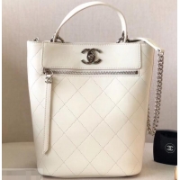Top Quality Chanel Calfskin Front Zip Large Bucket Bag AS0578 White 2019