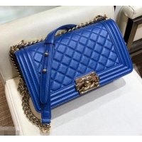 Top Grade Chanel Iridescent Pearl Caviar Boy Medium Flap Bag AS03244 Blue 2019