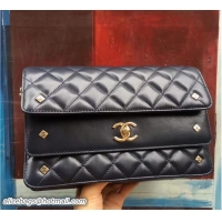 Duplicate Chanel Calfksin Leather Double Flap Closure Quilting Large Bag Navy Blue C62302
