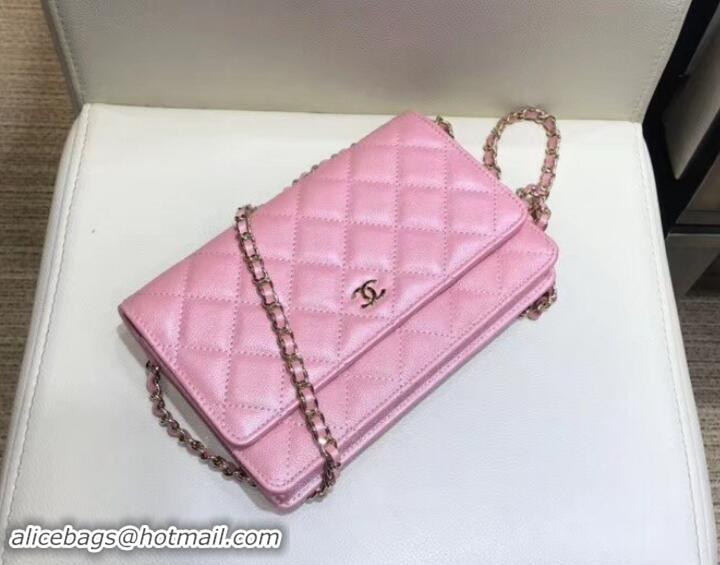 Fashion Chanel Iridescent Pearl Caviar Wallet On Chain WOC Bag AS03250 Pink