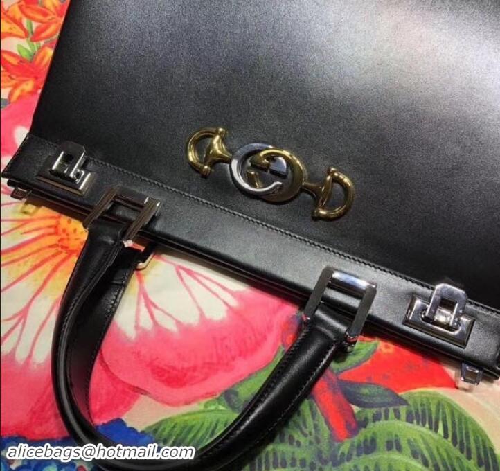 Good Quality Gucci Zumi Smooth Leather Medium Top Handle Bag 564714 Black 2019