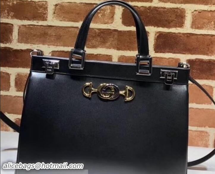 Good Quality Gucci Zumi Smooth Leather Medium Top Handle Bag 564714 Black 2019