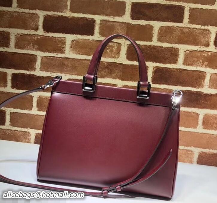 Fashion Luxury Gucci Zumi Smooth Leather Medium Top Handle Bag 564714 Burgundy 2019