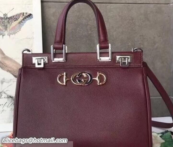 Top Grade Gucci Zumi Grainy Leather Small Top Handle Bag 569712 Burgundy 2019