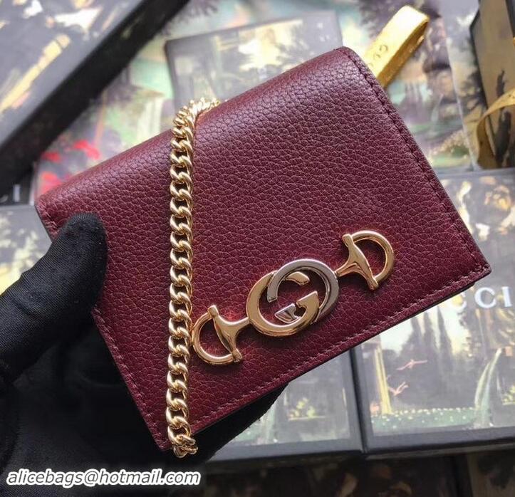 Discount Gucci Zumi Grainy Leather Card Case Wallet 570660 Burgundy 2019